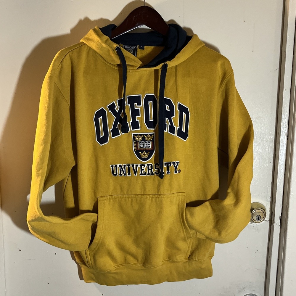 Oxford Univesrity Men's Large Yellow Pullover Hoodie Center Patch